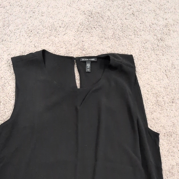 Eileen Fisher Black Silk Sleeveless Layered A-Line Dress - Medium - Picture 3 of 8